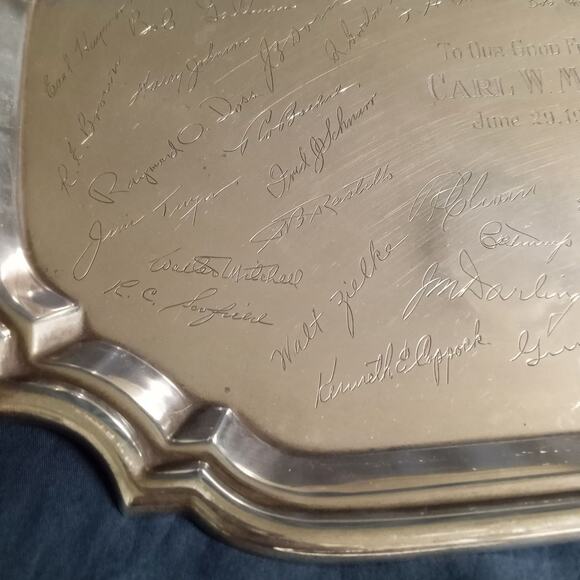 Vintage Sterling Silver Tray Poole Award Carl W. Moyer 1960 Engraved Signatures - Picture 9 of 11